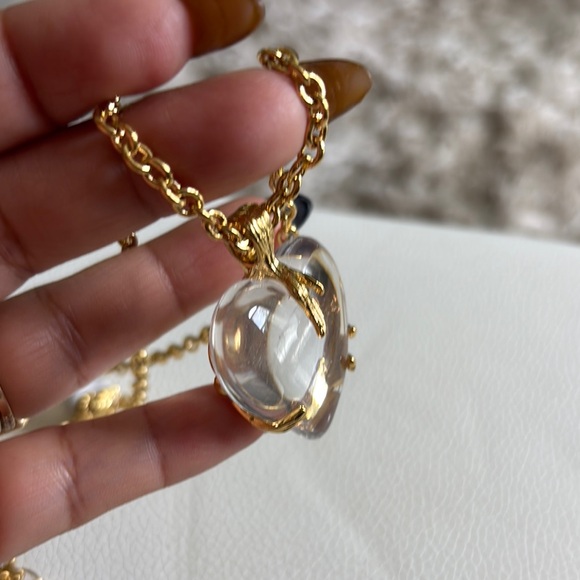 Gold and Clear Heart Necklace and Earrings Set - Picture 4 of 10